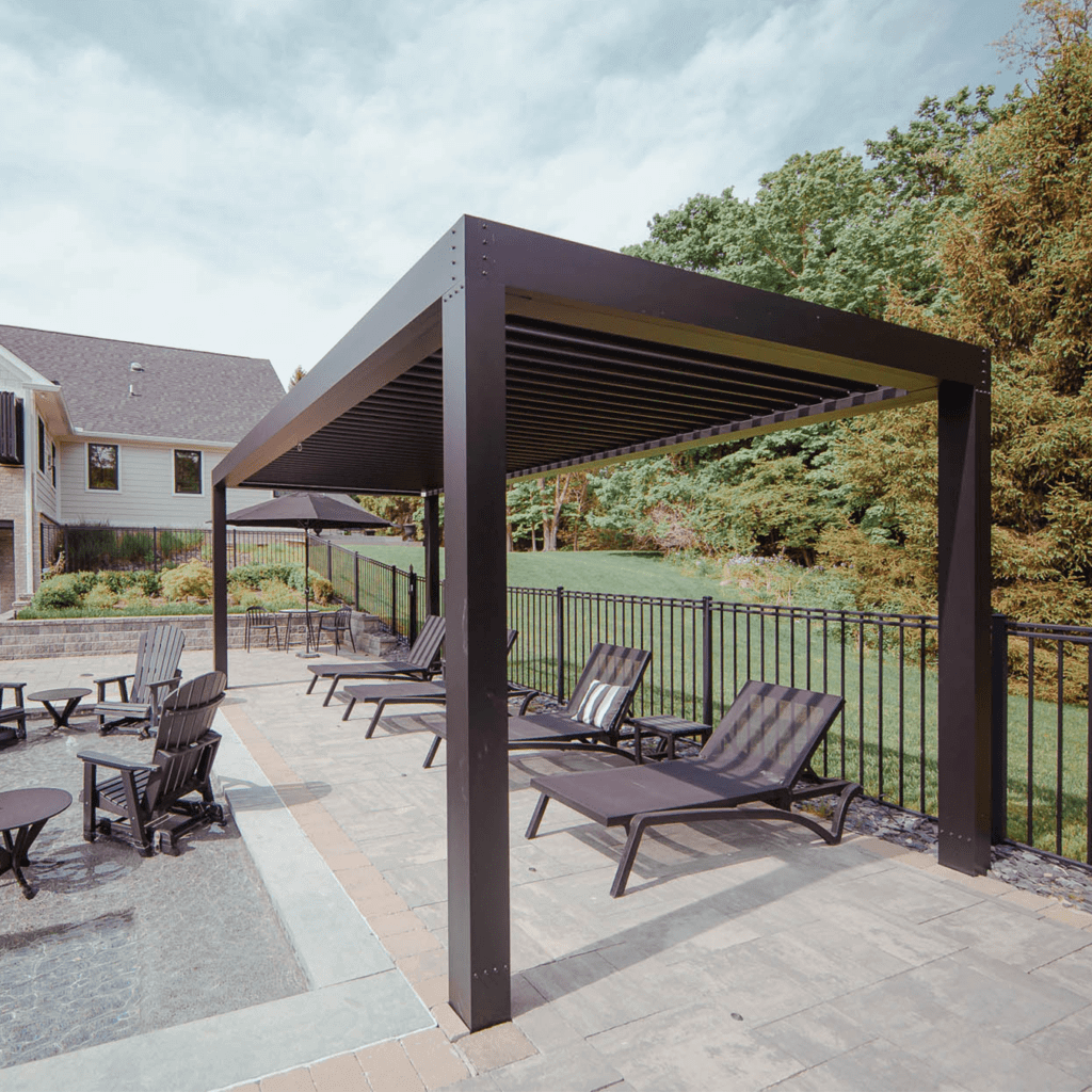 custom poolside pergola installed in Northville Michigan