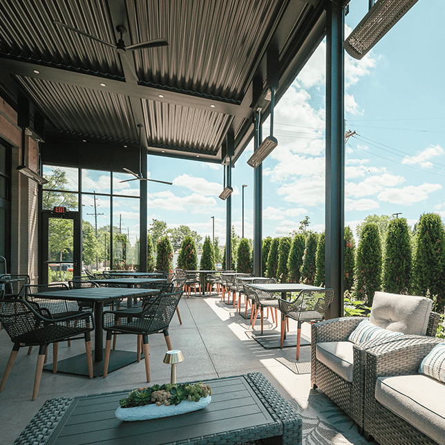 after StruXure pergola installation at Chicane Plymouth Michigan