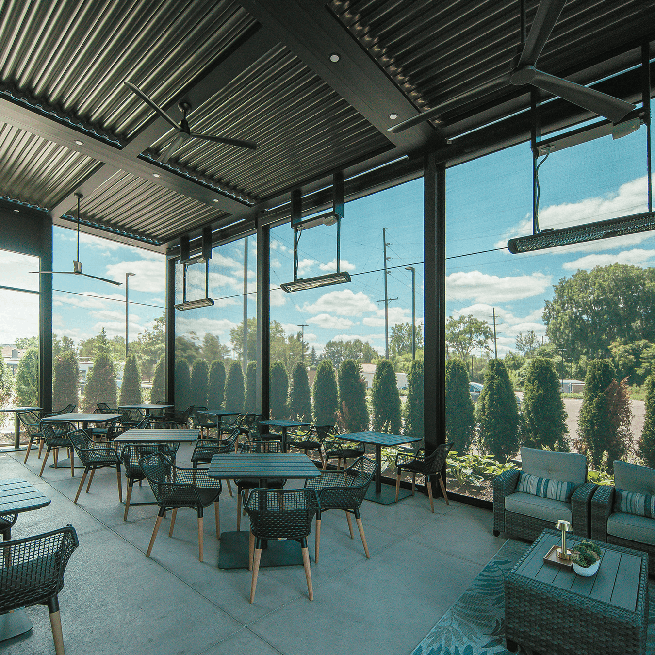 StruXure pergola at Chicane restaurant Plymouth Michigan