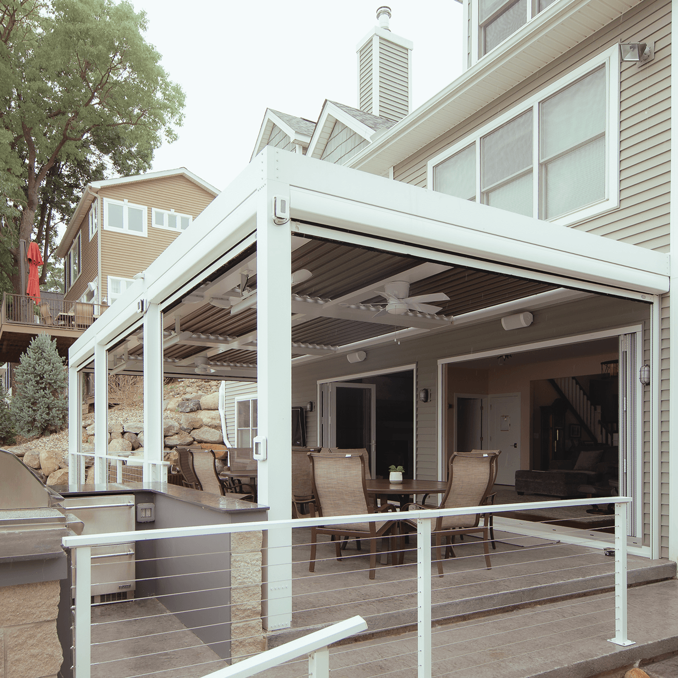 Completion of the true outdoor living space in Chelsea MI, constructed by Skyview Detroit