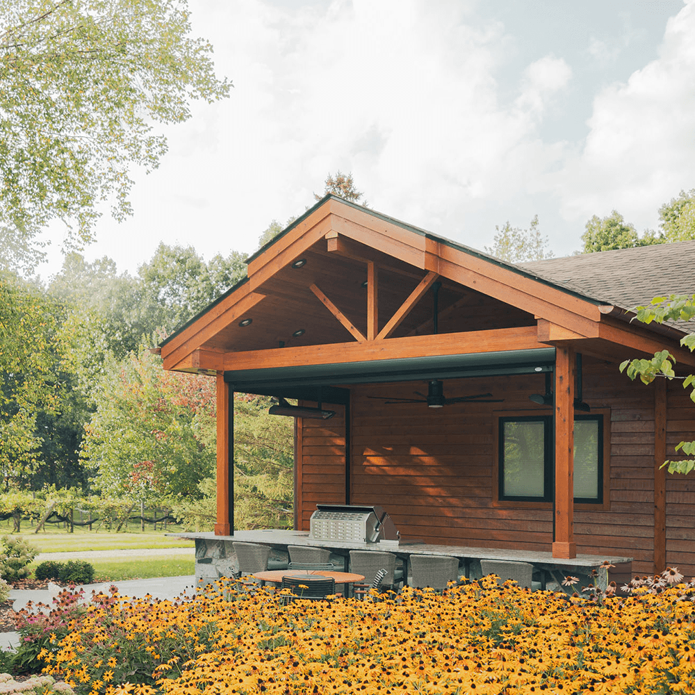 Covered patio with motorized screens