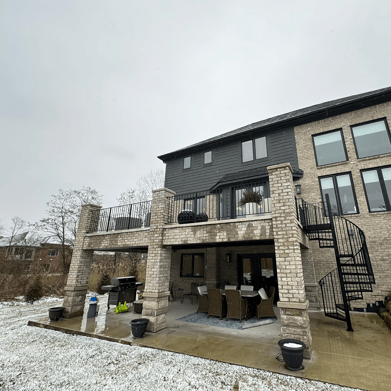 before construction of backyard pergola and poolside outdoor living space in Shelby Township Michigan