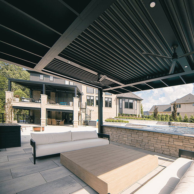 multi-zone backyard outdoor living project in Shelby Township Michigan