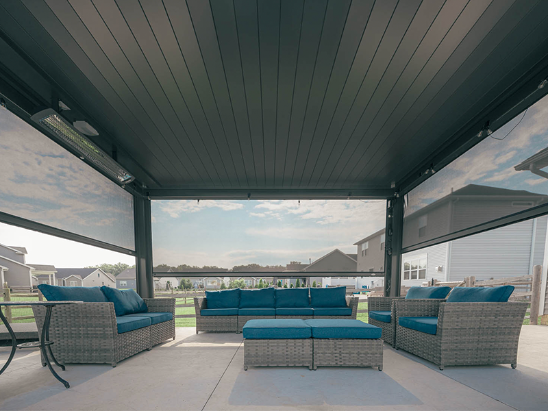 StruXure Pan 6 flat roof pergola poolside in Temperance Michigan