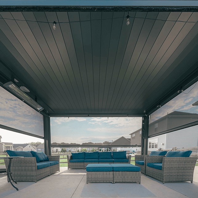 backyard pergola with MagnaTrack screens on all sides