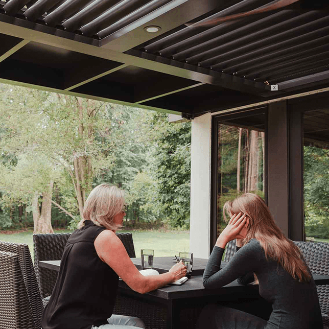 Modern StruXure pergola attached to a contemporary home in Clarkston, Michigan