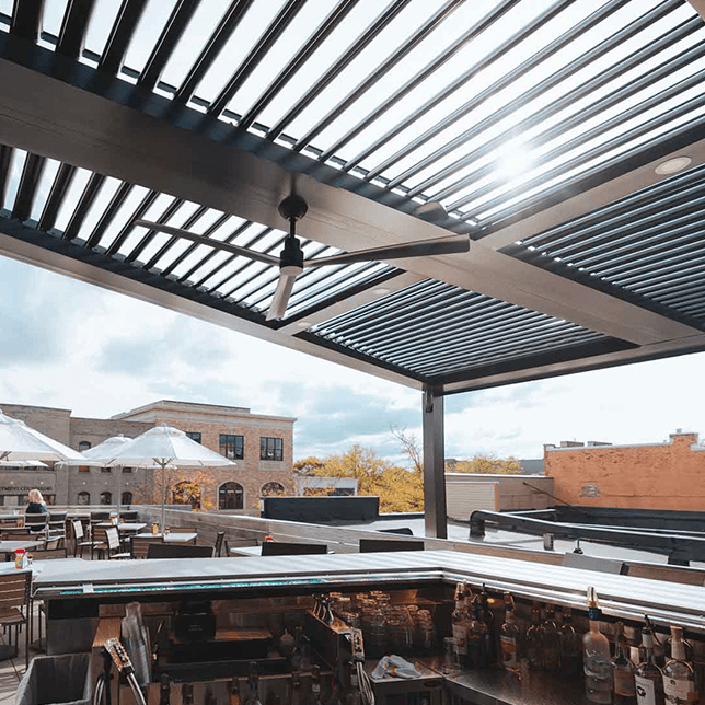 custom rooftop pergola Northville Michigan restaurant outdoor dining