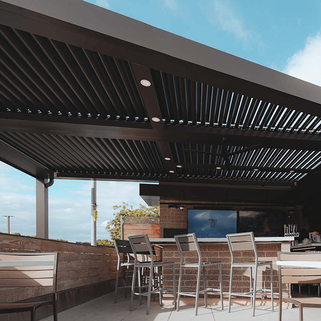 custom rooftop pergola Northville Michigan restaurant outdoor dining