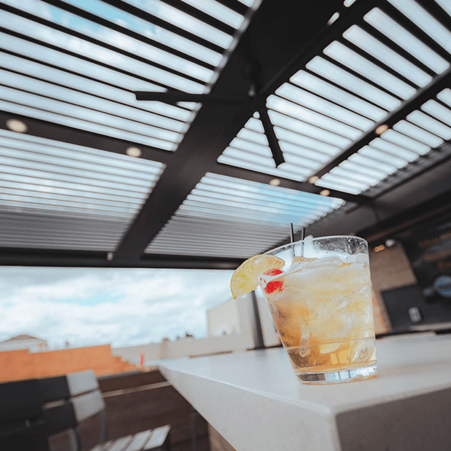 commercial outdoor dining pergola installation Downtown Northville