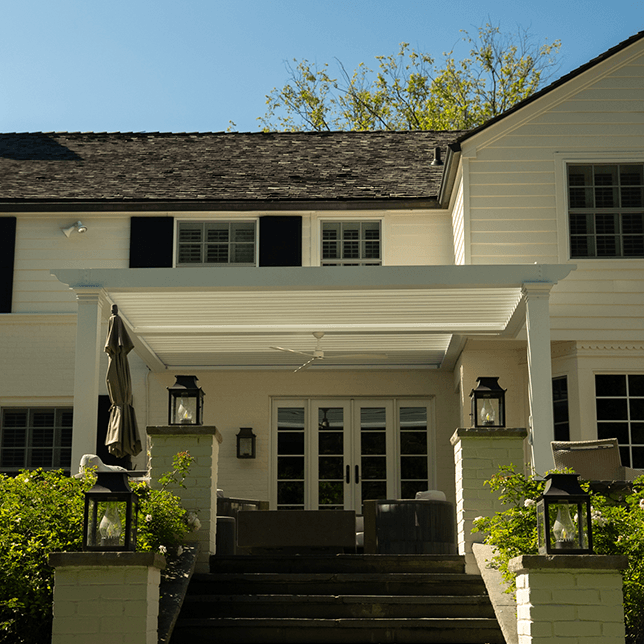 Custom pergola attached to home in Bloomfield Hills