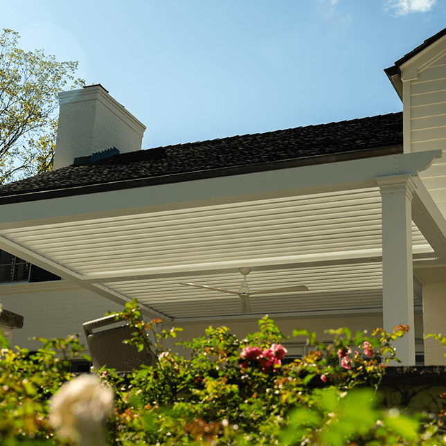 Custom pergola attached to home in Bloomfield Hills