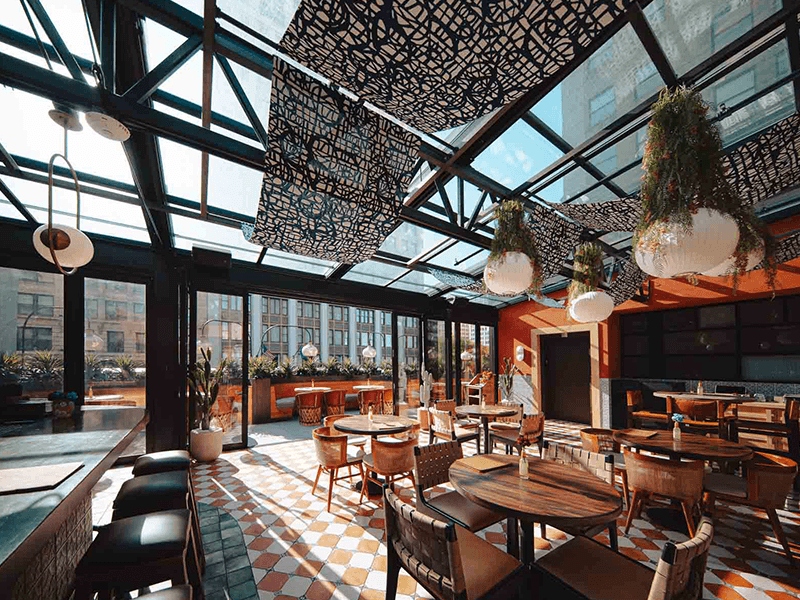 glass roof restaurant downtown Detroit Gillys