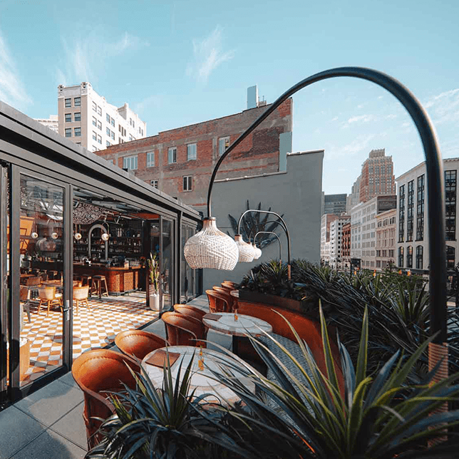 glass roof restaurant downtown Detroit Gillys