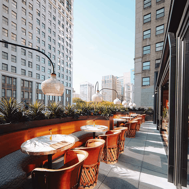 high end sports bar Detroit glass roof design