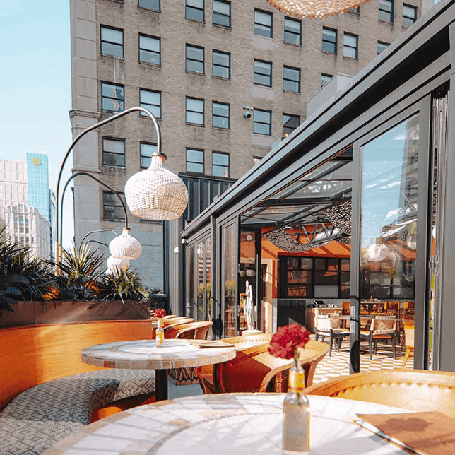 glass roof restaurant downtown Detroit Gillys