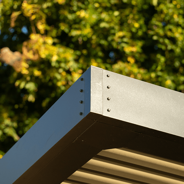 Cantilevered StruXure pergola overlooking waterfront in Fort Gratiot Michigan