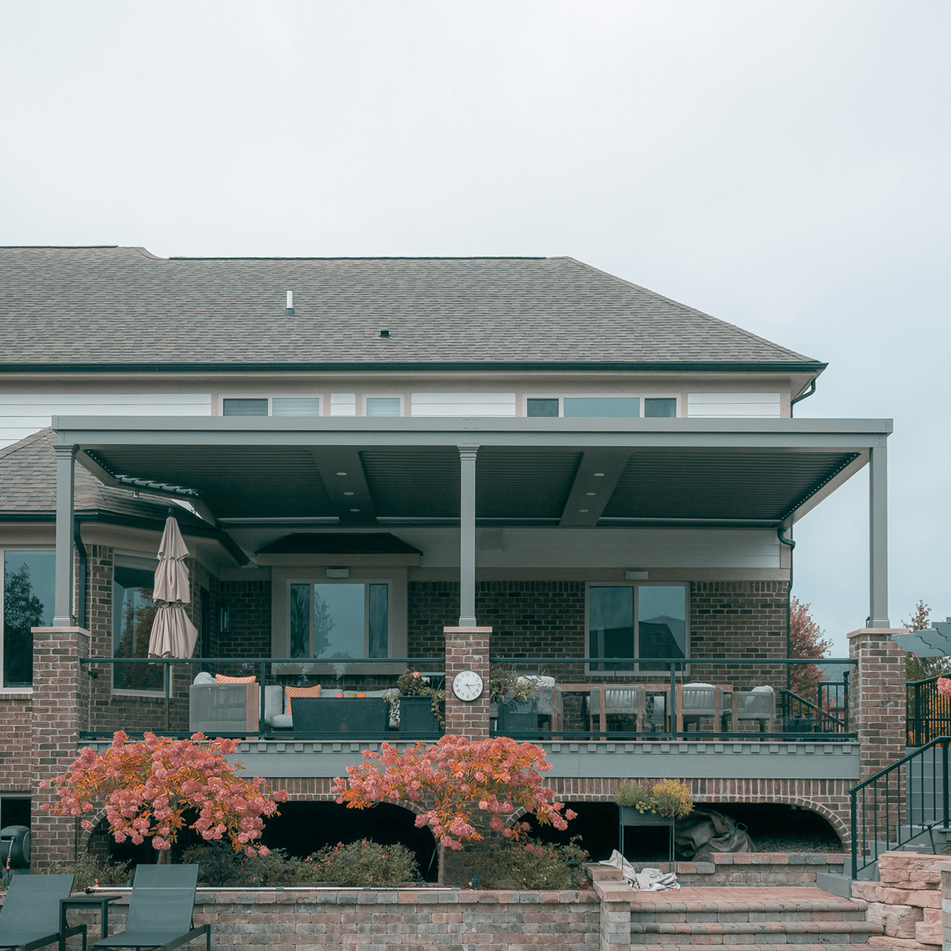 custom roof mounted pergola system integrated into home structure