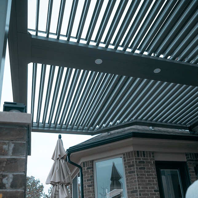 three zone StruXure pergola system elevated deck installation