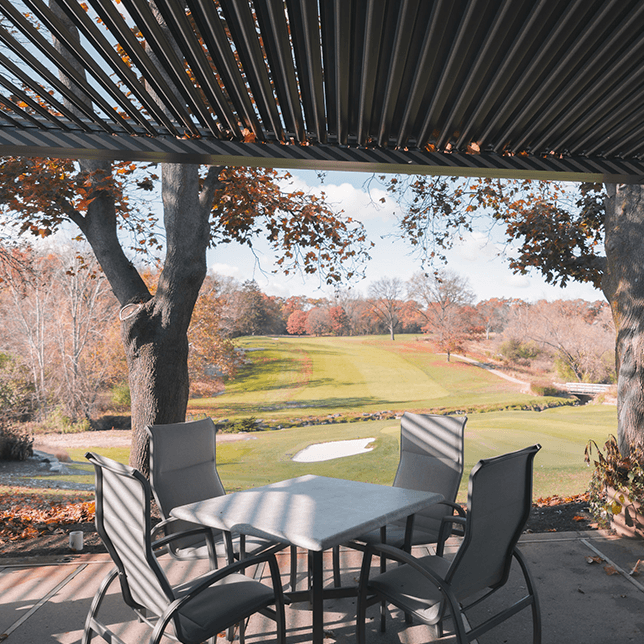 large commercial pergola covering patio at private country club in Southfield Michigan
