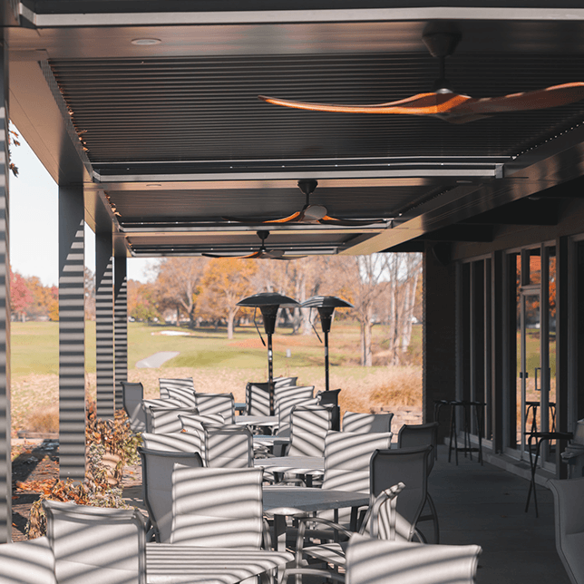 large commercial pergola covering patio at private country club in Southfield Michigan