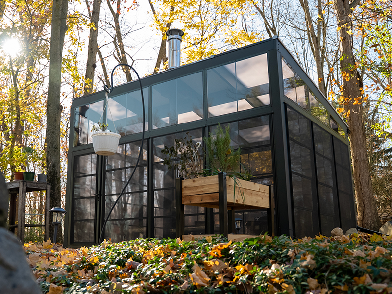 StruXure Poly structure in wooded Northville Michigan backyard