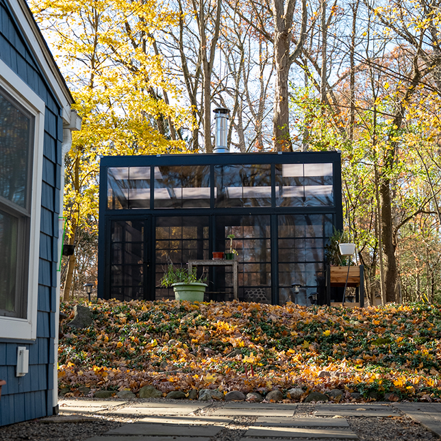 StruXure Poly structure in wooded Northville Michigan backyard